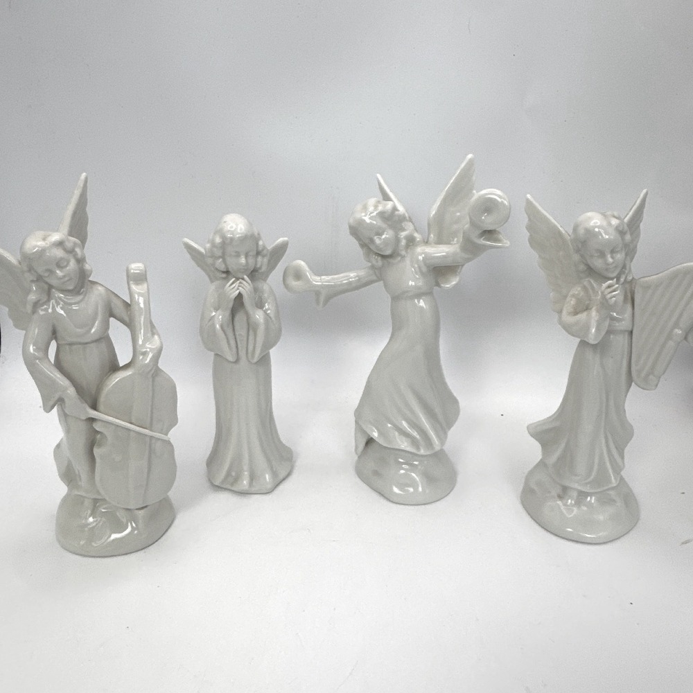 Vintage Dresden Germany Porcelain Angel Figurine Set‎ White Musical Cherubs 4pc